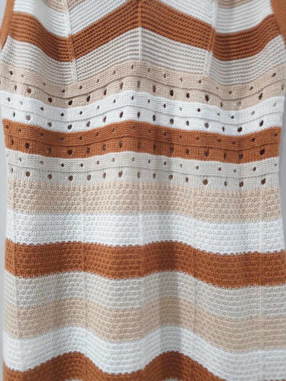 ULTRA FLIRT Boho Crochet Knit Stripe Mini Dress, Vacation, Festival, Cream Brown - Picture 4 of 10